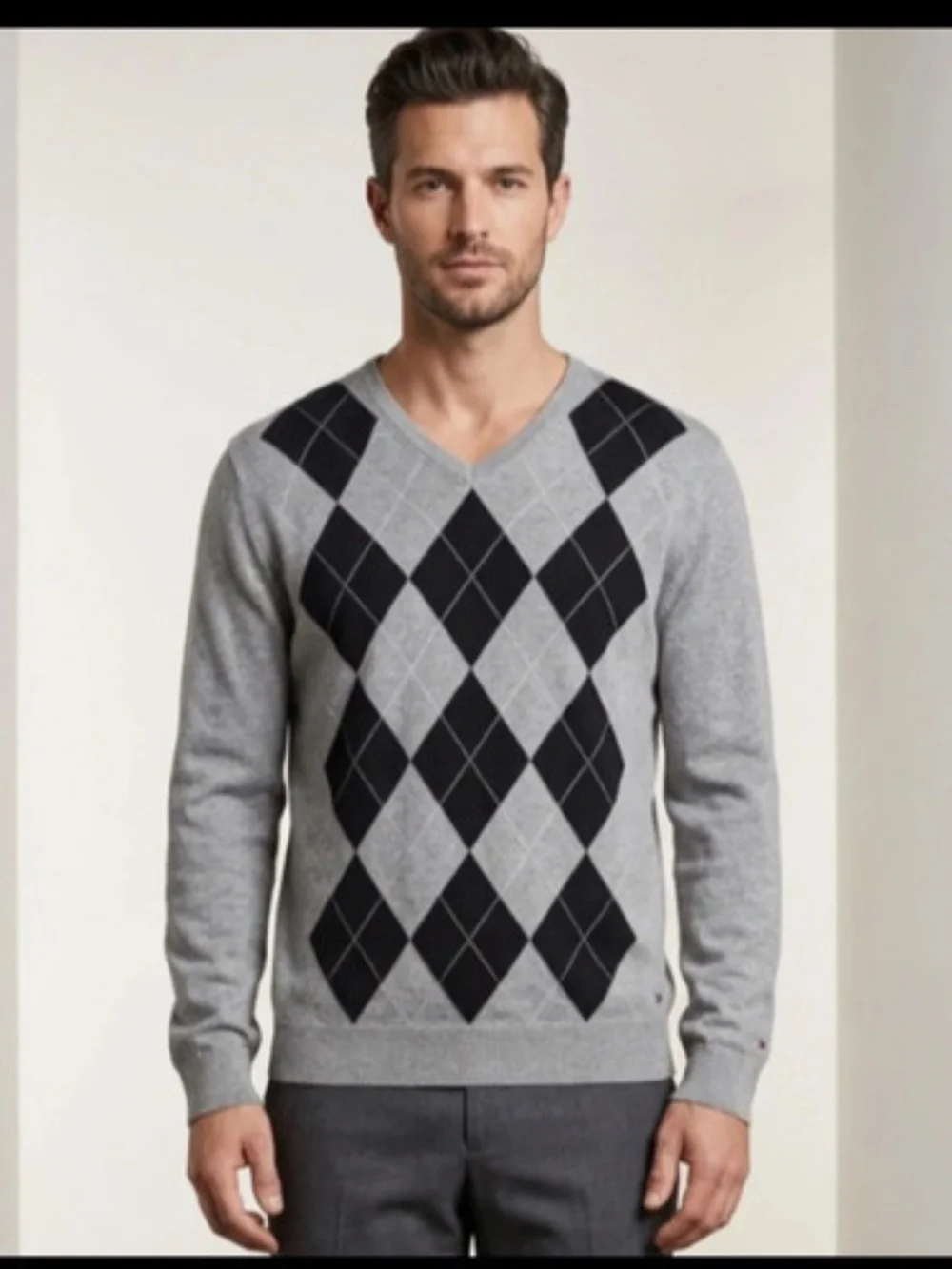 Tommy Hilfiger Classic Argyle V-Neck Sweater  | Large - EUC
